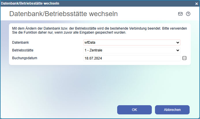 Datenbank/Betriebsstätte wechseln 0