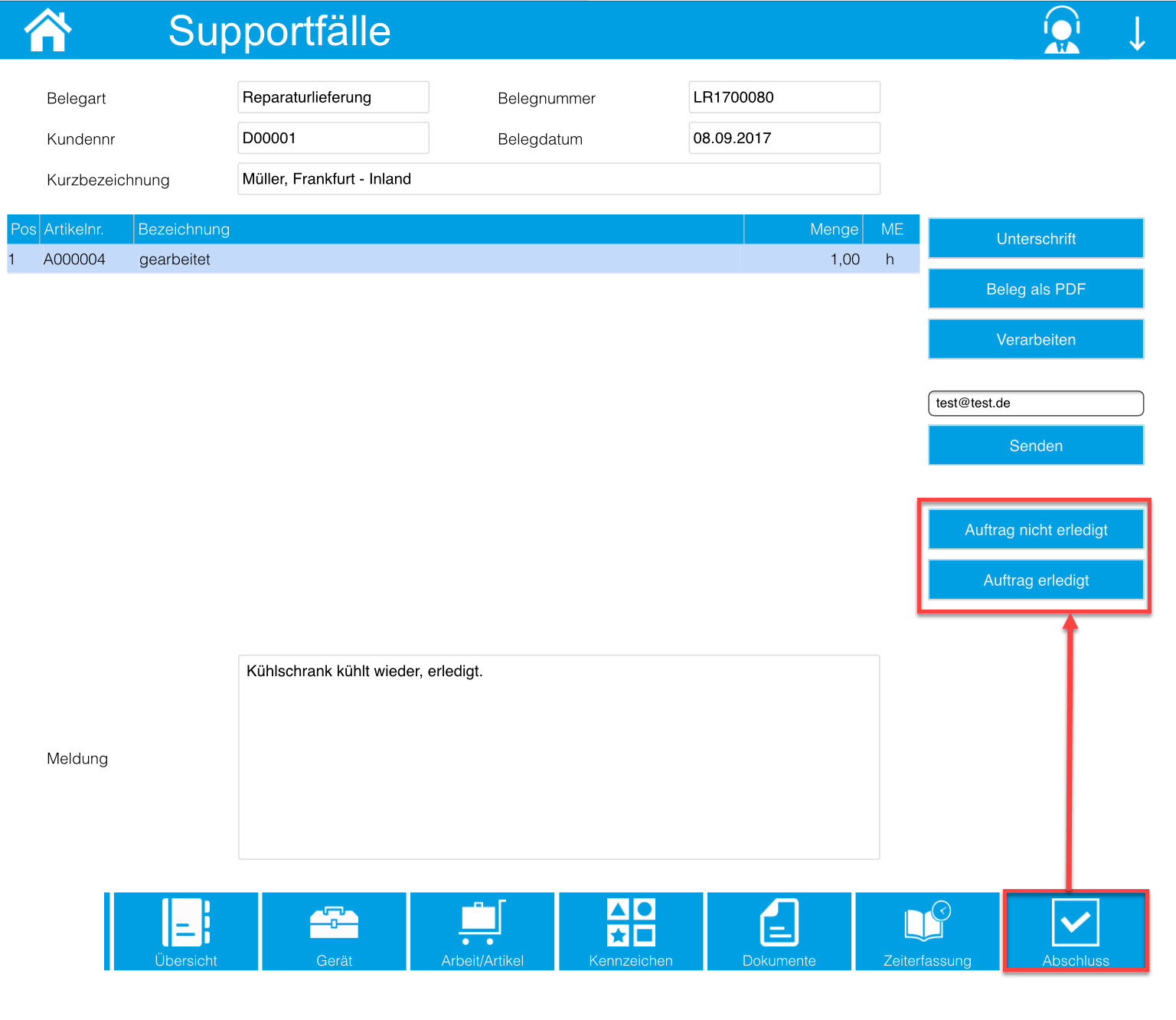 Service-Bericht über Supportfall erstellen  3