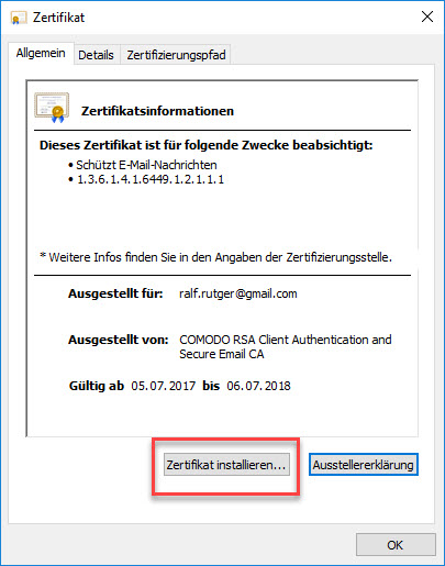 E-Mail-Zertifikat installieren und konfigurieren (mit Internet Explorer und Chrome) 2